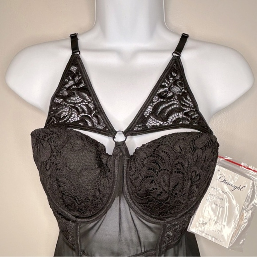 Dreamgirl Black Babydoll Bustier Garter Lingerie Size M‎ NWT - Picture 5 of 12